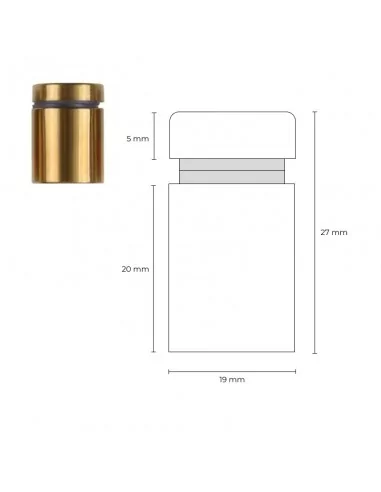 Entretoise Ø19 x 30 mm laiton vieilli avec bouchon vissé pour plaques et signalétique