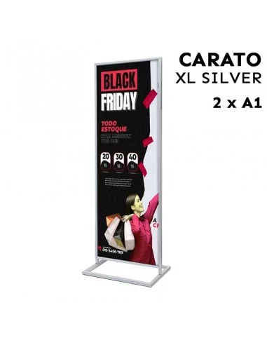 Totem publicitário para cartazes 2 x A1 dupla face acabamento prateado Carato XL Silve
