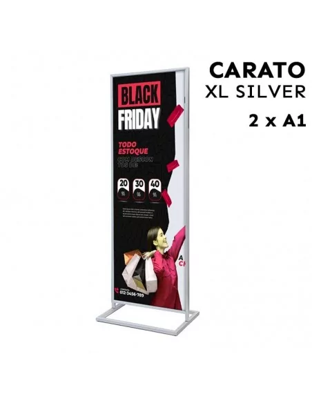 Totem publicitário para cartazes 2 x A1 dupla face acabamento prateado Carato XL Silve