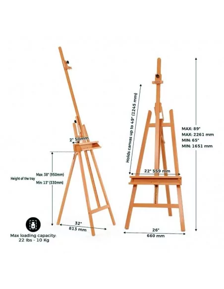 Cavalete Inclinável de faia Altura Máxima 226 cm Cavalete Inclinável de faia Altura Máxima 226 cm