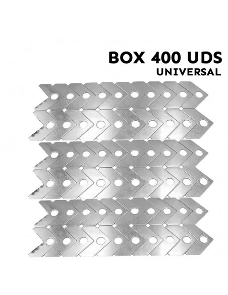 Équerre lisse sans vis pour assembler des cadres en aluminium. Paquet de 400 unités.