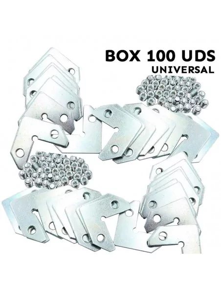 Escuadra con 2 tornillos para montar marcos de aluminio. Bolsa de 100 unidades. Escuadra con 2 tornillos para montar marcos de aluminio. Bolsa de 100 unidades.