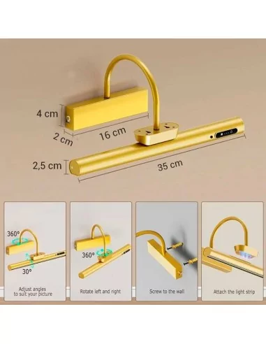 Aplique led recargable para pared 35 cm dorado - Modelo Warhol Aplique led recargable para pared 35 cm dorado - Modelo Warhol