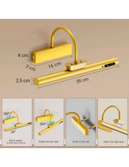 Aplique led recargable para pared 35 cm dorado - Modelo Warhol Aplique led recargable para pared 35 cm dorado - Modelo Warhol