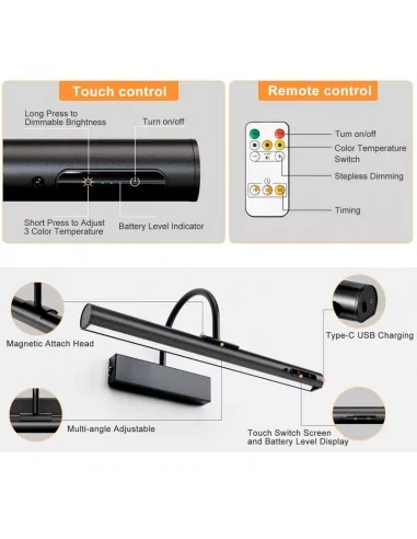 Aplique led recargable para pared 35 cm negro - Compra online Aplique led recargable para pared 35 cm negro - Compra online