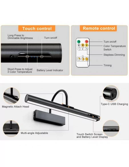 Aplique led recargable para pared 35 cm negro - Compra online Aplique led recargable para pared 35 cm negro - Compra online