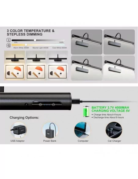 Applique led rechargeable pour mur 35 cm noir