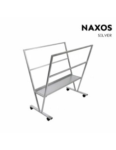 Expositor con ruedas para láminas y póster color plata modelo Naxos