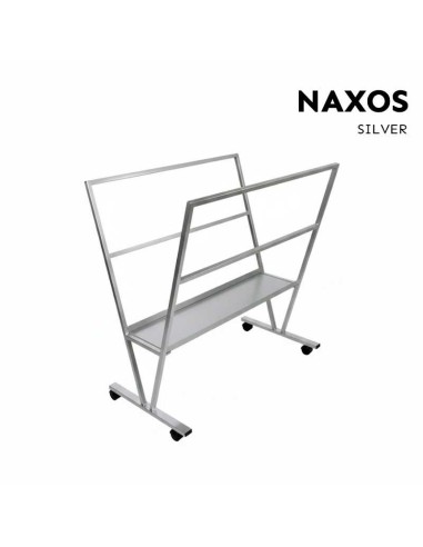 Expositor con ruedas para láminas y póster color plata modelo Naxos