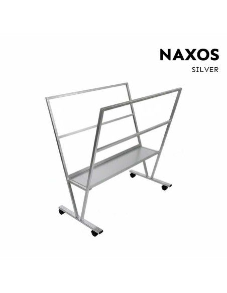 Expositor con ruedas para láminas y póster color plata modelo Naxos