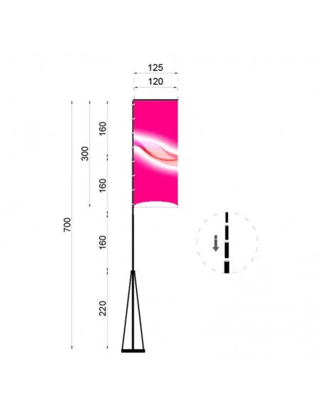 Drapeau 300 x 120 cm personnalisé avec mât télescopique