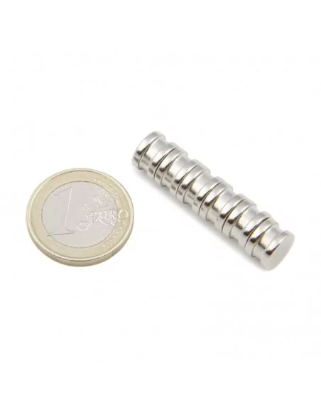 Disco de neodímio ⌀9.5 × 6.5 mm N52 Ni+Cu+Ni (inserção 7.9×2.4mm)