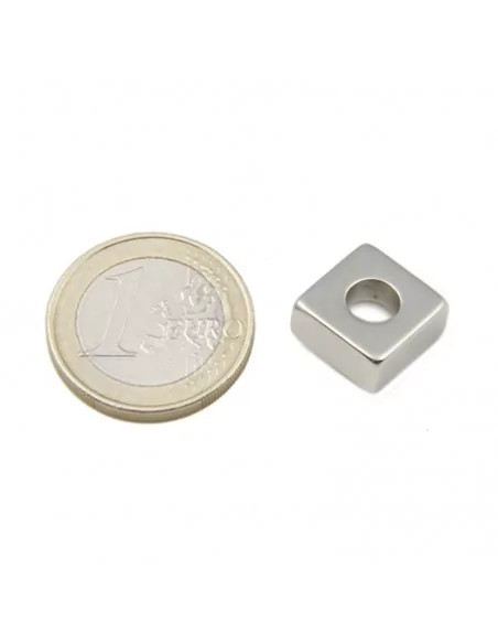 Bloque avellanado de neodimio 12.7 × 12.7 × 6 (⌀6) mm N52 cara Norte Bloque avellanado de neodimio 12.7 × 12.7 × 6 (⌀6) mm N52 cara Norte