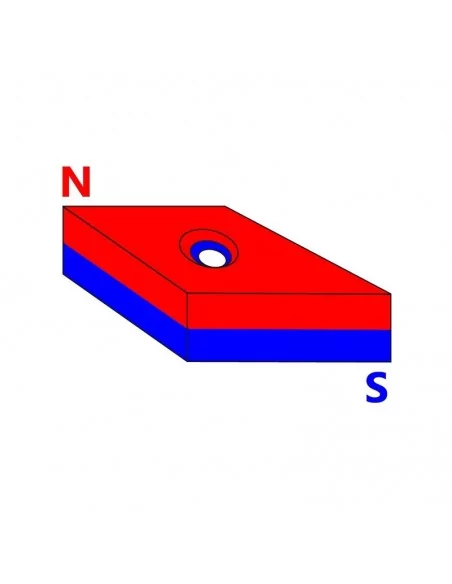 Bloque avellanado de neodimio 25 × 20 × 10 (⌀5) mm N35 cara Norte Bloque avellanado de neodimio 25 × 20 × 10 (⌀5) mm N35 cara Norte