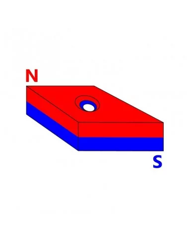 Bloque avellanado de neodimio 26 × 15.5 × 5.5 (⌀4) mm N35 cara Norte Bloque avellanado de neodimio 26 × 15.5 × 5.5 (⌀4) mm N35 cara Norte