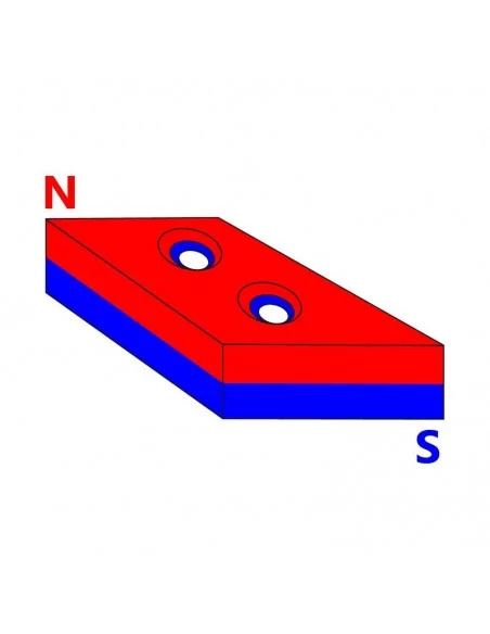 Bloque avellanado de neodimio 50 × 13 × 6 (⌀4) mm N52 cara Norte (2 taladros) Bloque avellanado de neodimio 50 × 13 × 6 (⌀4) mm N52 cara Norte (2 taladros)