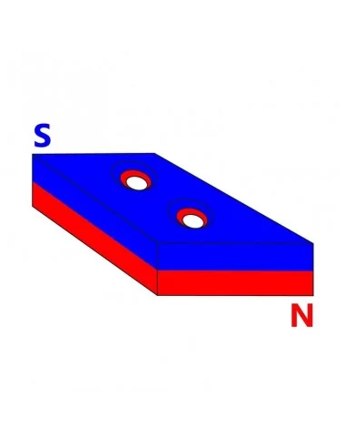 Bloque avellanado de neodimio 50 × 13 × 6 (⌀4) mm N52 cara Sur (2 taladros) Bloque avellanado de neodimio 50 × 13 × 6 (⌀4) mm N52 cara Sur (2 taladros)