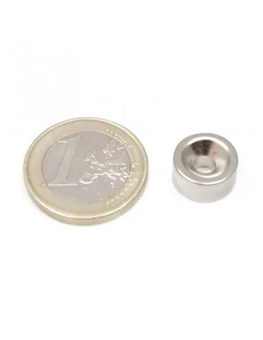 Aro avellanado de neodimio ⌀12 × 6 mm N35 (con agujero ⌀4) cara Sur Aro avellanado de neodimio ⌀12 × 6 mm N35 (con agujero ⌀4) cara Sur