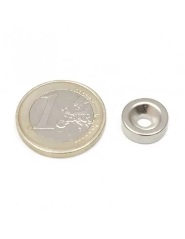 Aro avellanado de neodimio ⌀12 × 4 mm N35 (con agujero ⌀4) cara Norte Aro avellanado de neodimio ⌀12 × 4 mm N35 (con agujero ⌀4) cara Norte