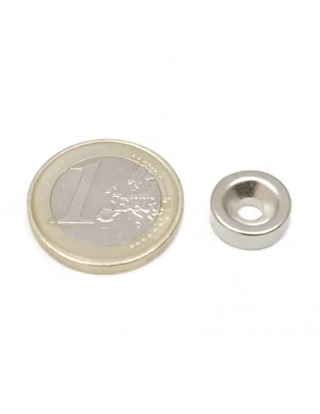 Aro avellanado de neodimio ⌀12 × 4 mm N35 (con agujero ⌀4) cara Norte Aro avellanado de neodimio ⌀12 × 4 mm N35 (con agujero ⌀4) cara Norte