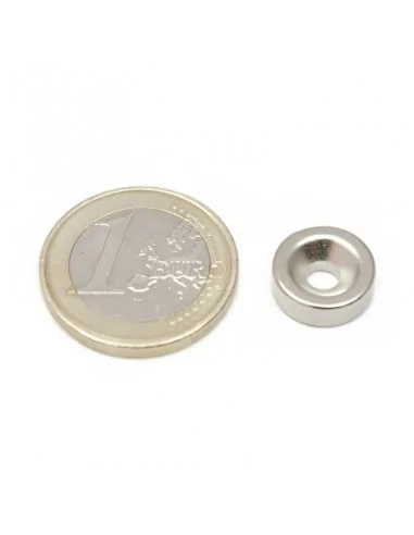 Aro avellanado de neodimio ⌀12 × 6 mm (con agujero ⌀4) cara Sur Aro avellanado de neodimio ⌀12 × 6 mm (con agujero ⌀4) cara Sur