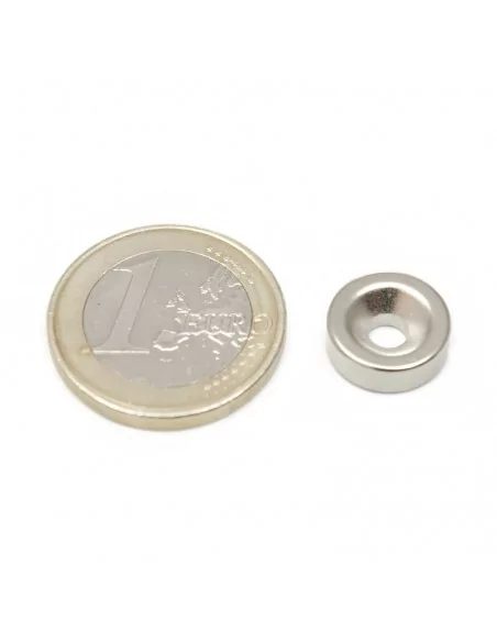 Aro avellanado de neodimio ⌀12 × 6 mm (con agujero ⌀4) cara Sur Aro avellanado de neodimio ⌀12 × 6 mm (con agujero ⌀4) cara Sur