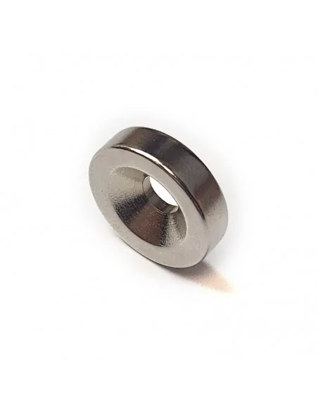 Aro avellanado de neodimio ⌀15 × 4 mm N35 (con agujero ⌀4) cara Norte Aro avellanado de neodimio ⌀15 × 4 mm N35 (con agujero ⌀4) cara Norte