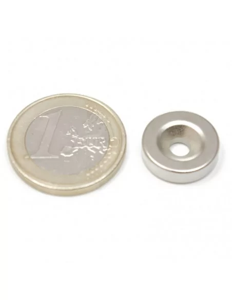 Aro avellanado de neodimio ⌀15 × 4 mm N35 (con agujero ⌀4) cara Norte Aro avellanado de neodimio ⌀15 × 4 mm N35 (con agujero ⌀4) cara Norte