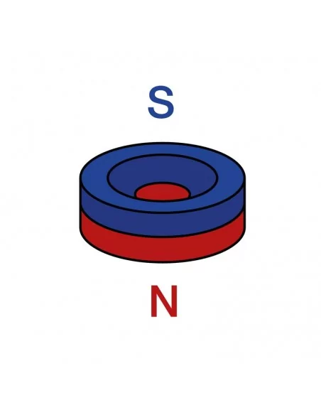 Aro avellanado de neodimio ⌀15 × 4 mm N35 (con agujero ⌀4) cara Sur Aro avellanado de neodimio ⌀15 × 4 mm N35 (con agujero ⌀4) cara Sur