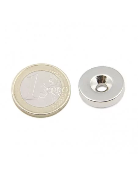 Aro avellanado de neodimio ⌀18 × 4 mm N35 (con agujero ⌀4) cara Norte