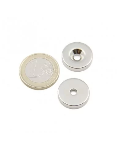 Aro avellanado de neodimio ⌀18 × 4 mm N35 (con agujero ⌀4) cara Norte