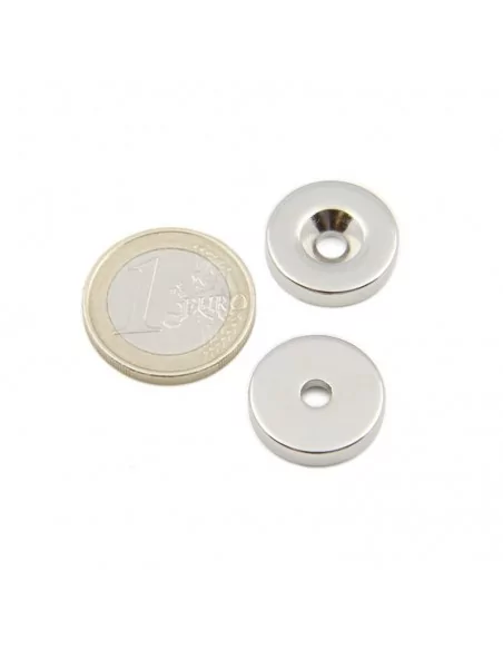 Aro avellanado de neodimio ⌀18 × 4 mm N35 (con agujero ⌀4) cara Norte