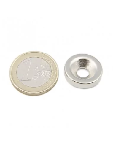 Aro avellanado de neodimio ⌀18 × 4 mm N35 (con agujero ⌀6) cara Sur