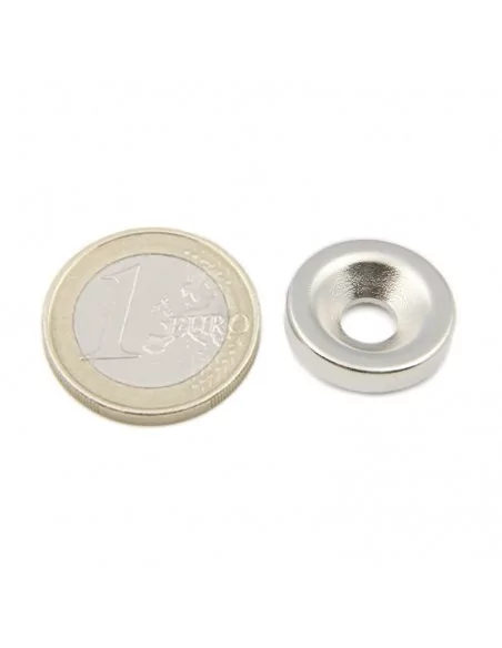 Aro avellanado de neodimio ⌀18 × 4 mm N35 (con agujero ⌀6) cara Sur