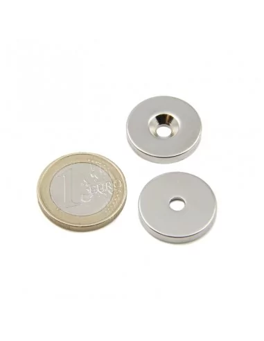 Aro avellanado de neodimio ⌀20 × 3 mm N42 (con agujero ⌀4) cara Sur Aro avellanado de neodimio ⌀20 × 3 mm N42 (con agujero ⌀4) cara Sur