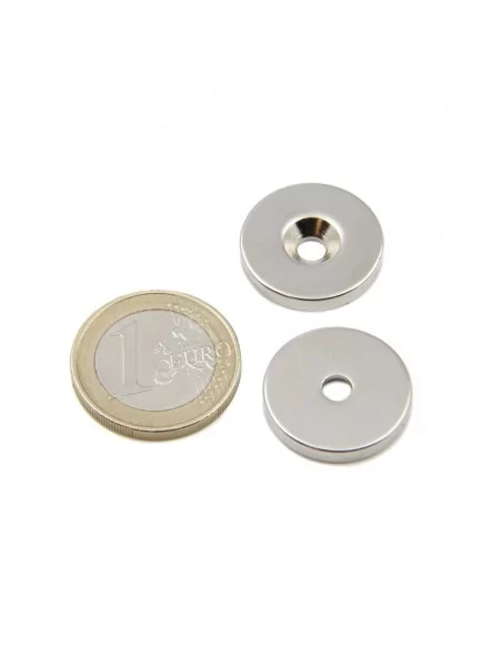 Aro avellanado de neodimio ⌀20 × 3 mm N42 (con agujero ⌀4) cara Sur Aro avellanado de neodimio ⌀20 × 3 mm N42 (con agujero ⌀4) cara Sur
