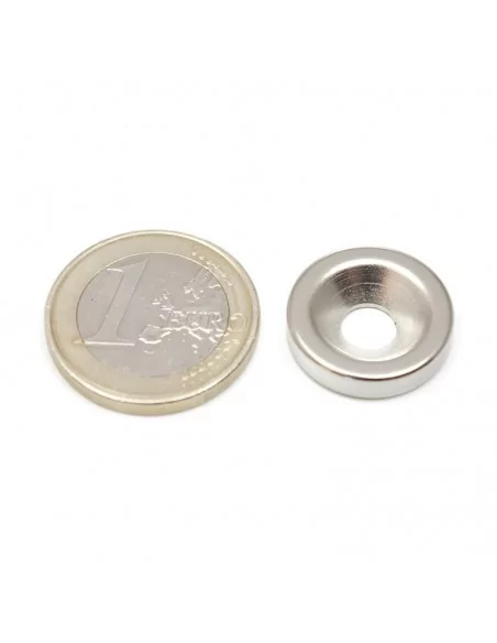 Aro avellanado de neodimio ⌀18 × 4 mm N35 (con agujero ⌀6) cara Norte