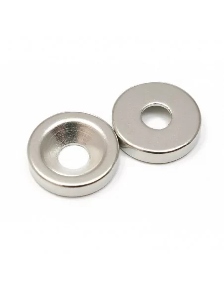 Aro avellanado de neodimio ⌀18 × 4 mm N35 (con agujero ⌀6) cara Norte