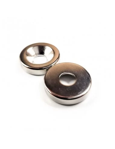 Aro avellanado de neodimio ⌀18 × 4 mm N35 (con agujero ⌀6) cara Norte