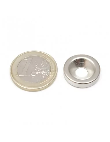 Aro avellanado de neodimio ⌀18 × 4 mm N35 (con agujero ⌀6) cara Norte