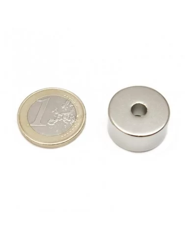 Aro avellanado de neodimio ⌀20 × 10 mm N35 cara Sur (con agujero ⌀5)