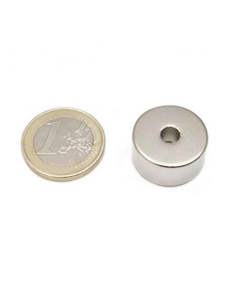 Aro avellanado de neodimio ⌀20 × 10 mm N35 cara Sur (con agujero ⌀5)