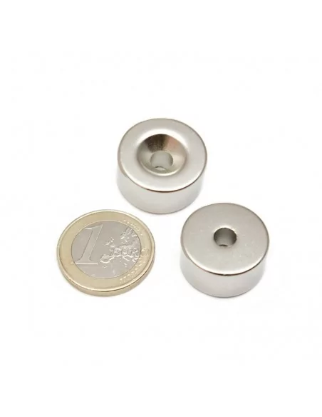 Aro avellanado de neodimio ⌀20 × 10 mm N35 cara Sur (con agujero ⌀5)