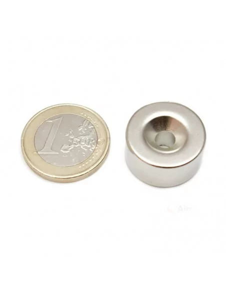 Aro avellanado de neodimio ⌀20 × 10 mm N35 cara Sur (con agujero ⌀5)