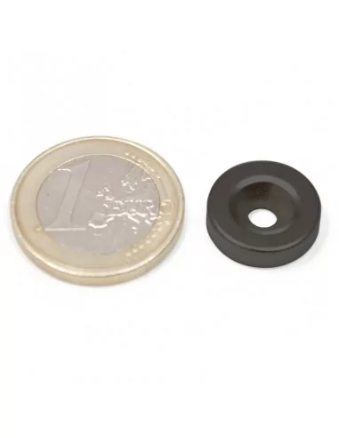 Aro avellanado de neodimio ⌀15 × 4 mm N35 cara Sur (con agujero ⌀4) epoxy negro Aro avellanado de neodimio ⌀15 × 4 mm N35 cara Sur (con agujero ⌀4) epoxy negro