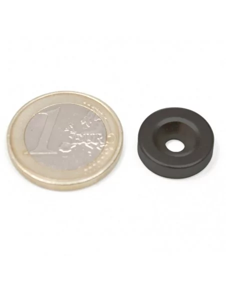 Aro avellanado de neodimio ⌀15 × 4 mm N35 cara Sur (con agujero ⌀4) epoxy negro Aro avellanado de neodimio ⌀15 × 4 mm N35 cara Sur (con agujero ⌀4) epoxy negro