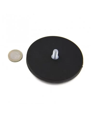Íman revestido de borracha de neodímio ⌀88 × 8.5 mm Base com parafuso N35 Íman revestido de borracha de neodímio ⌀88 × 8.5 mm Base com parafuso N35