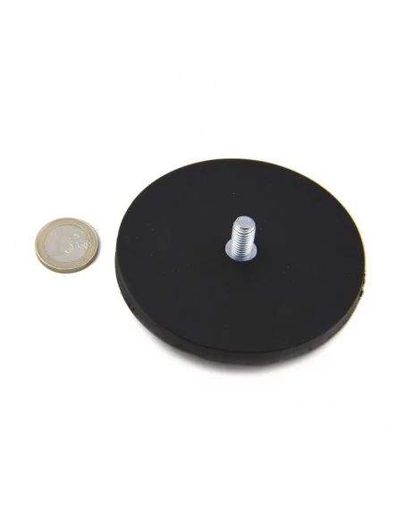 Íman revestido de borracha de neodímio ⌀88 × 8.5 mm Base com parafuso N35 Íman revestido de borracha de neodímio ⌀88 × 8.5 mm Base com parafuso N35