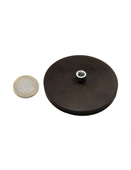 Íman revestido de borracha de neodímio ⌀66 × 8 mm Base com porca N35