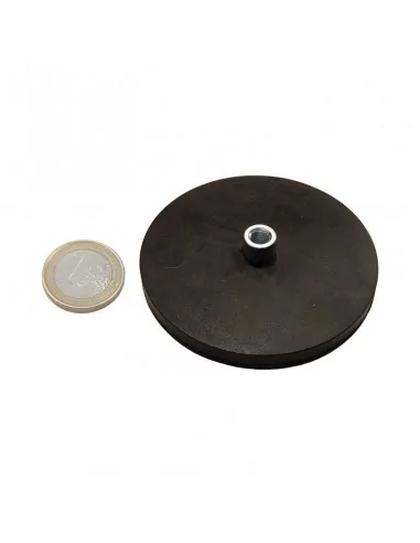 Íman revestido de borracha de neodímio ⌀66 × 8 mm Base com porca N35